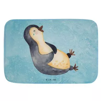 Коврик для ванной «Мистер и миссис Панда» Смеющийся пингвин — ледяной синий — подарок, смешной, юмор, коврик для ванной, коврик для душа, радость, пингвины, коврик для душа, коврик для ванной, оптимизм Mr. & Mrs. Panda, белый