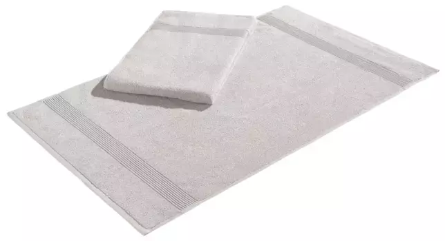 Коврик для ванной "Мой дом" "Анна", высота 4 мм, двусторонний, быстросохнущий, прочный, с каймой, однотонный, 100 % хлопок, комплект ковриков для ванной из 2 предметов My home прямоугольный (50х70 см), серый