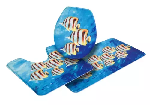 Коврик для ванной "мой дом" "Fabius", высота 14 мм, противоскользящее покрытие из пены с эффектом памяти My home 3 шт. Отдельностоящий туалетный гарнитур, синий