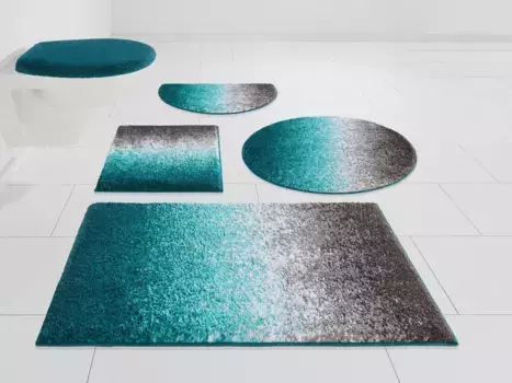 Коврик для ванной "мой дом" "Элиф", высота 15 мм, нескользящее покрытие My home 3 шт. Отдельностоящий туалетный гарнитур, серый/голубой