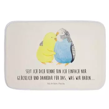 Коврик для ванной Mr. & Mrs. Panda Budgie Love - Белый - Подарок, Коврик для ванной, Обнимание, Обнимание, Коврик для ванной, Обнимание, Коврик для ванной, Предложение руки и сердца, Муж, Парень