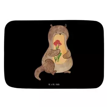 Коврик для ванной Mr. & Mrs. Panda Букет цветов выдры - черный - подарок, калан, выдра, калан, морская выдра, коврик для душа, коврик для ванной, коврик для ванной, белый