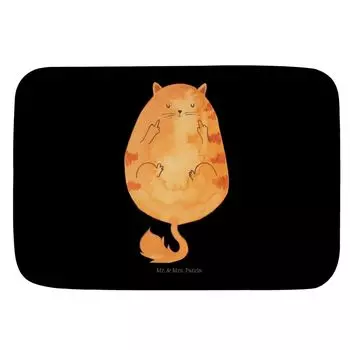 Коврик для ванной Mr. & Mrs. Panda Cat Early Riser - черный - подарок, мотив кошки, тигр, коврик для ванной комнаты, коврик для душа, коврик для ванной, похмелье, коврик для душа, коврик для душа, белый