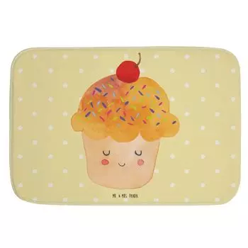 Коврик для ванной Mr. & Mrs. Panda, кекс - желтая пастель - подарок, коврик для ванной, хорошее настроение, кексы, подарок для выпечки, коврик для душа, маффин, животные, коврик для ванной, коврик для душа, белый