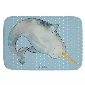 Коврик для ванной Mr. & Mrs. Panda Narwhal - синяя пастель - подарок, уборка, морские животные, коврик для ванной, детская комната, коврик для душа, коврик для ванной, коврик для душа, коврик для душа, море, белый
