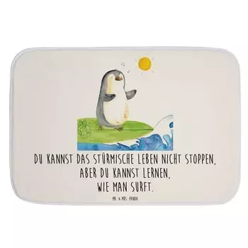 Коврик для ванной Mr. & Mrs. Panda Penguin Surfer - Белый - Подарок, Португалия, коврик для ванной, коврик для ванной, коврик для душа, катание на волнах, коврик для ванной, серфинг, коврик для душа