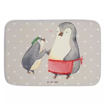 Коврик для ванной Mr. & Mrs. Panda Пингвин с ребенком - серая пастель - подарок, маме, коврик для ванной, коврик для душа, любимая мама, коврик для ванной, мама, день рождения, бабушка, дедушка, день матери, белый