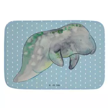 Коврик для ванной Mr. & Mrs. Panda Sea Cow Chilling — синяя пастель — подарок, море, коврик для душа, коврик для ванной, сахар, морские существа, коврик для ванной, праздник, диета, сладости, белый