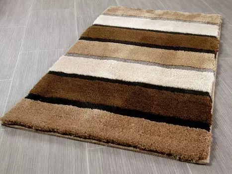 Коврик для ванной Pacific Bali, бежево-коричневые полосы, 6 размеров, размер: 55x55 см. Коврик для унитаза с вырезом, бежевый