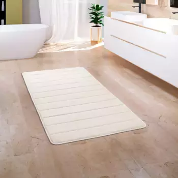 Коврик для ванной Paco Home «Corby 252», высота 13 мм, нескользящее покрытие, подходит для пола с подогревом, коврик для ванной, в полоску, эффект высокого-низкого эффекта, эффект пены с эффектом памяти, цвет creme