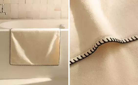 Коврик для ванной с контрастной строчкой Zara Home, экрю/черный