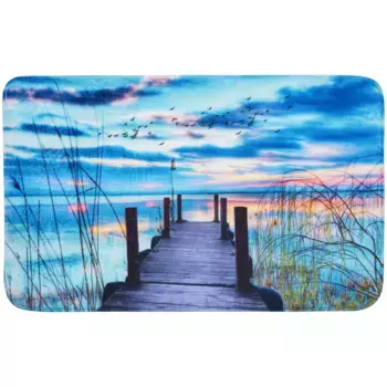 Коврик для ванной Sanilo "Sunset", высота 15 мм, противоскользящее покрытие из пены с эффектом памяти, подходит для полов с подогревом, быстросохнущий, прочный, супермягкий, яркие цвета, нескользящий, моющийся, цвет blau