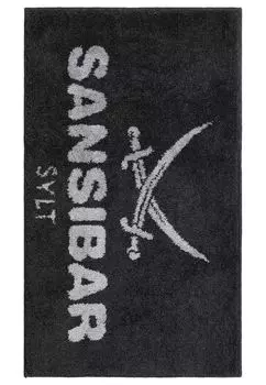 Коврик для ванной Sansibar с надписью логотипа Sansibar, противоскользящее покрытие, высота 20 мм, подходит для пола с подогревом, износостойкий, быстросохнущий, полиакрил, 60x100 см, антрацит/серебро, серый