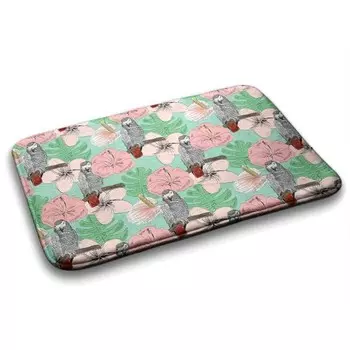 Коврик для ванной Tulup Vgel Papagei Blumen, 90x1x90 см, зеленый