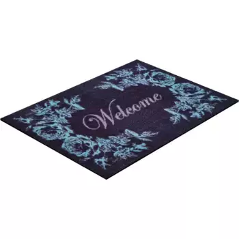 Коврик Grund «Добро пожаловать», прямоугольный, высота 8 мм, грязеулавливающий коврик, с надписью, подходит для использования внутри и снаружи помещений, можно стирать, антрацит/синий