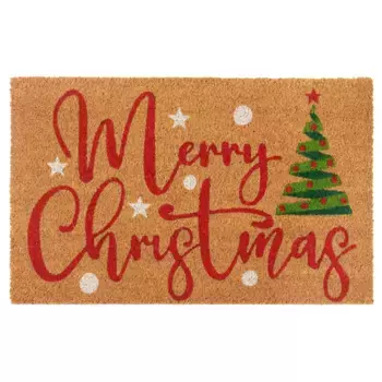 Коврик HANSE Home "Coconut Merry Christmas Tree", прямоугольный, высота 15 мм, грязеулавливающий коврик, противоскользящий, садовый, новогодний, кокосовый коврик, прихожая, цвет Kokos