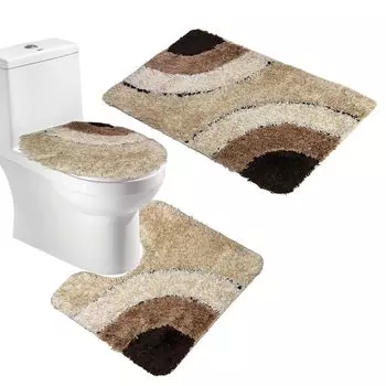 Коврик из микрофибры, комплект ковриков для ванной из 3 предметов, крышка для унитаза, ковер, коричневый Stuttg