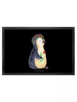 Коврик Mr & Mrs Panda Pinguin Blumen ohne Spruch, черный