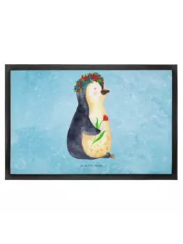 Коврик Mr & Mrs Panda Pinguin Blumen ohne Spruch, цвет eisblau