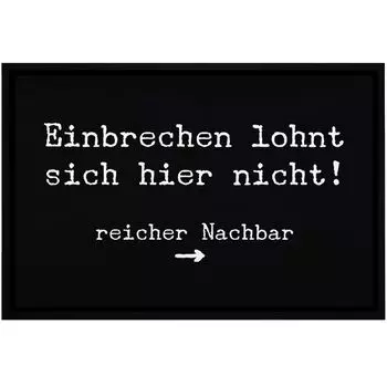Коврик с надписью: «Вломиться не стоит того, богатый сосед», нескользящий и моющийся Moonworks, белый, 60x40см