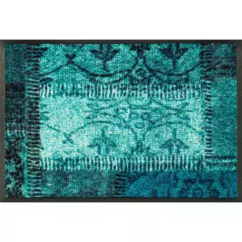 Коврик стирка+сушка от Kleen-Tex «Vintage Patches», прямоугольный, высота 7 мм, грязеулавливающий коврик, современный дизайн в стиле пэчворк, нескользящий, можно стирать Wash+Dry By Kleen-Tex, цвет blau