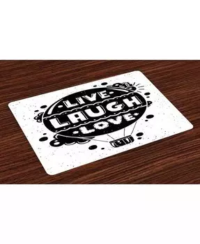 Коврики для столовых приборов Live Laugh Love, набор из 4 шт Ambesonne, черный