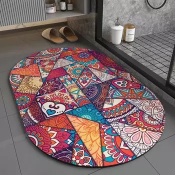Коврики для ванной комнаты с овальным богемным узором. Коврики для ванной с узором в этническом стиле. Впитывающие нескользящие коврики для ванной комнаты, размер: 60x90 см, стиль 2 DQQ, мультиколор