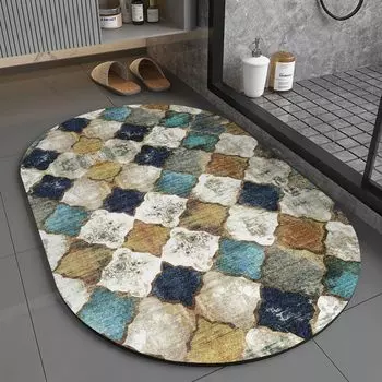 Коврики для ванной комнаты с овальным богемным узором. Коврики для ванной с узором в этническом стиле. Впитывающие нескользящие коврики для ванной комнаты, размер: 50x80 см, стиль 6 DQQ, мультиколор