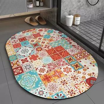 Коврики для ванной овальной формы с богемным узором. Коврики для ванной с узором в этническом стиле. Впитывающие нескользящие коврики для ванной комнаты, размер: 50x80 см, стиль 3 DQQ, мультиколор