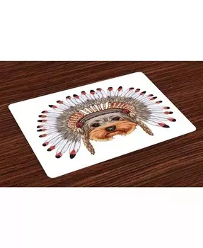 Коврики Yorkie, набор из 4 шт Ambesonne, мультиколор