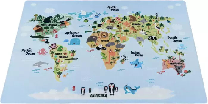 Ковры Айылдыз детский ковер "PLAY 2917", прямоугольный, прочный короткий ворс, карта мира, детская комната Ayyildiz Teppiche 160х230 см, синий