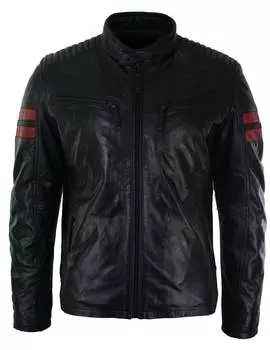 Кожаная байкерская гоночная куртка короткая TruClothing, черный