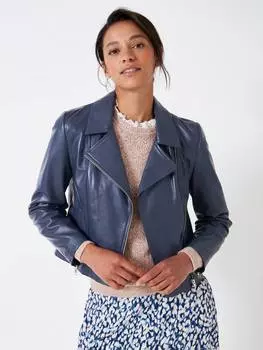 Кожаная байкерская куртка Crew Clothing, цвет Navy Blue