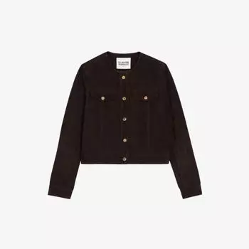 Кожаная байкерская куртка классического кроя с круглым вырезом и карманами на клапане Claudie Pierlot, цвет bruns