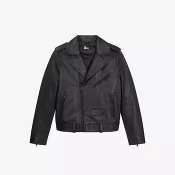 Кожаная байкерская куртка классического кроя с заклепками The Kooples, черный