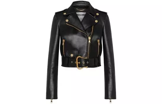 Кожаная байкерская куртка MOSCHINO, черный
