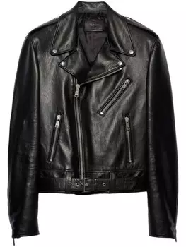 Кожаная байкерская куртка Prada, черный
