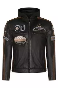 Кожаная байкерская куртка с капюшоном Racing-Detroit Infinity Leather, черный
