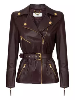Кожаная байкерская куртка с поясом Elisabetta Franchi, красный
