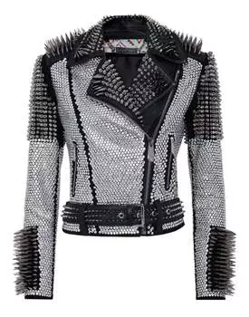 Кожаная байкерская куртка с заклепками PHILIPP PLEIN, черный