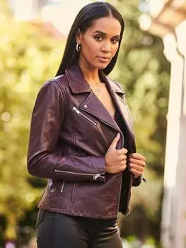 Кожаная байкерская куртка Sosandar, бордовый