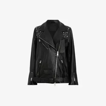 Кожаная байкерская куртка свободного кроя Billie, украшенная драгоценными камнями Allsaints, черный