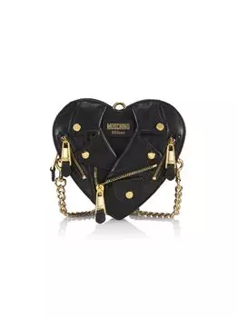 Кожаная байкерская сумка через плечо в форме сердца Moschino, черный