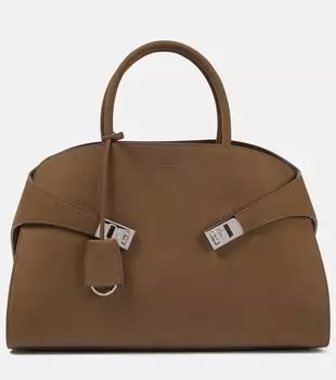 Кожаная большая сумка hug среднего размера Ferragamo, бежевый
