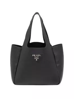 Кожаная большая сумка Prada, черный