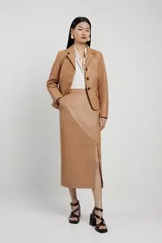 Кожаная длинная юбка по индивидуальному заказу Karen Millen, коричневый