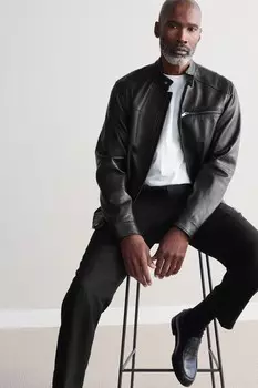 Кожаная фирменная гоночная куртка Next, черный