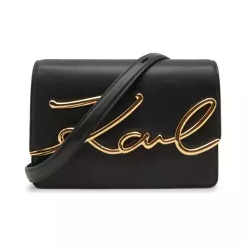 Кожаная фирменная сумка-мессенджер Karl Lagerfeld, черный