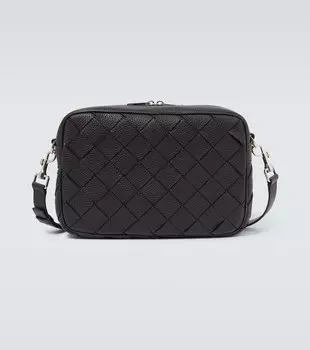Кожаная фотосумка Intrecciato Bottega Veneta, Black-Silver