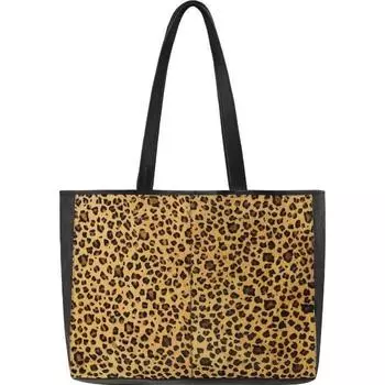 Кожаная горизонтальная сумка-тоут с леопардовым принтом | ПОБИД Sostter, черный